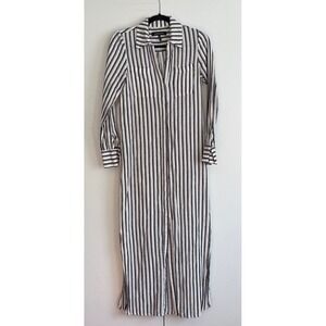 BCBGMAXAZRIA Striped Maxi Shirt Dress Button Front Long Sleeve Side Slit XS
